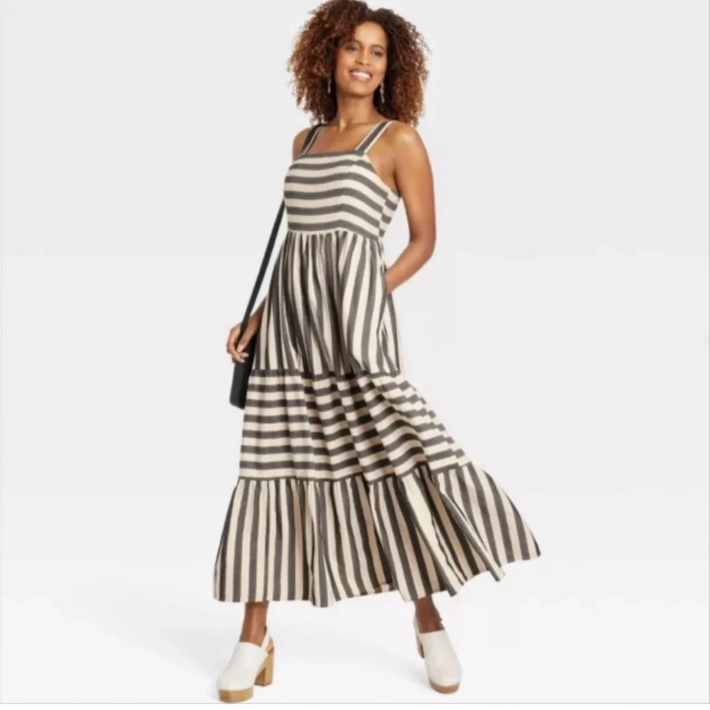 Knox Rose Striped Tie-Strap Maxi Dress — Black & Cream
